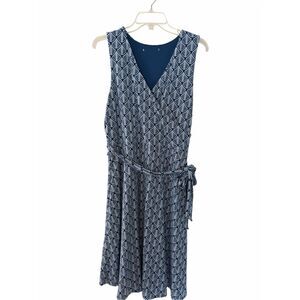 41 Hawthorne Sleeveless Teal Green Patterned Wrap Dress